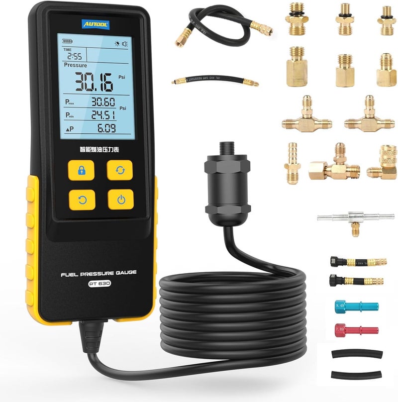 Autool Fuel Pressure Gauge Digital Fuel Pressure Tester Kit 0-426PSI 0~29bar for Petrol Engine Fuel Pressure Test, Automotive Fuel Pressure Tester with Hoses Adapters PT630 - Image 1